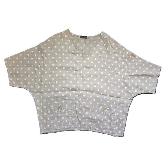 Womens Luca Vanucci Linen Top Blouse Sz Med Pockets V Neck Oversized - Picture 1 of 8
